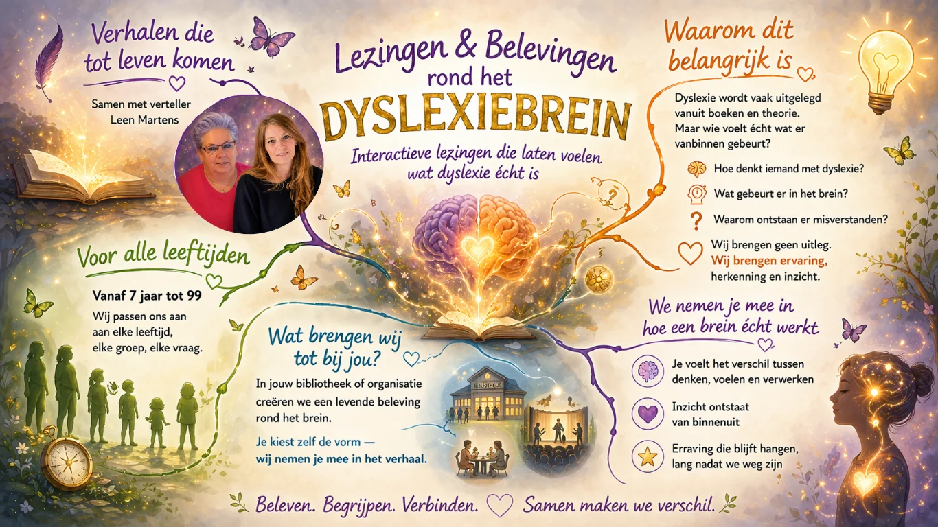 Brochure over de lezingen en belevingen rond het dyslexiebrein